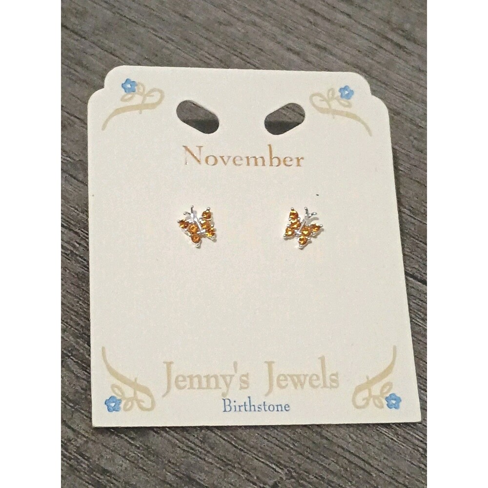 Amber Tone Rhinestone Little Butterfly November Birthstone Stud Earrings New